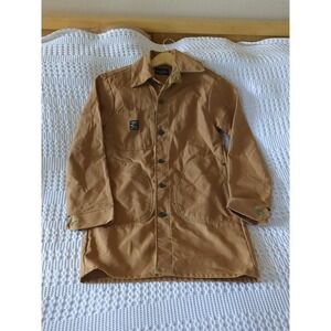 Pointer Brand Chore Coat Canvas Long Brown Green Size XS USA Made Trench Unlined
